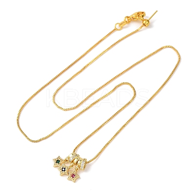 Brass Pave Colorful Cubic Zirconia Pendant Box Chain Adjustable Slider Necklaces LS-NJEW-D348-03B-G-1