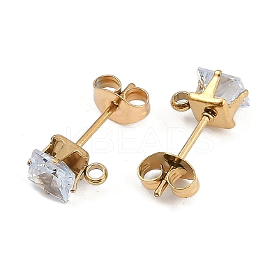 Ion Plating(IP) 304 Stainless Steel Cubic Zirconia Stud Earring Findings STAS-P373-06B-04-1
