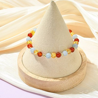 6MM Round Natural Carnelian & Dyed Quartz & Synthetic Citrine Beaded Stretch Friendship Bracelets BJEW-JB14382-1