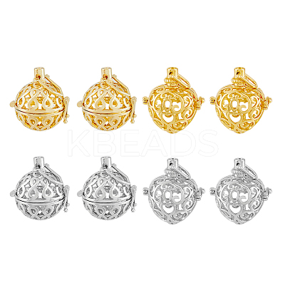8Pcs 4 Styles Rack Plating Brass Cage Pendants KK-DC0002-45-1