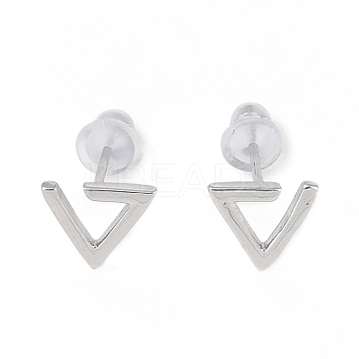 Anti-Tarnish Triangle Rhodium Plated 999 Fine Silver Stud Earrings for Women LS-EJEW-S215-22P-1