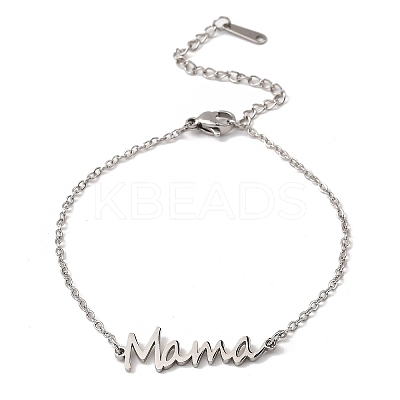 Non-Tarnish Mother's Day 304 Stainless Steel Ma Ma Link Chains Bracelets for Women BJEW-Q335-01A-P-1