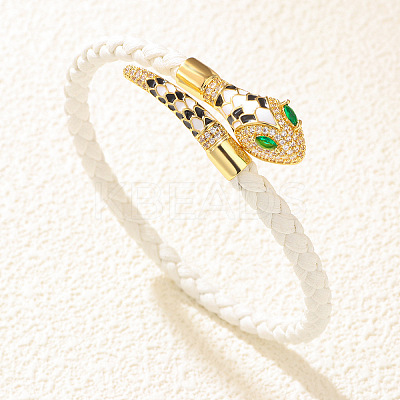 Alloy Cubic Zirconia & Enamel Braided Syntheti Leather Cord Cuff Bangles FS-WG13903-06-1