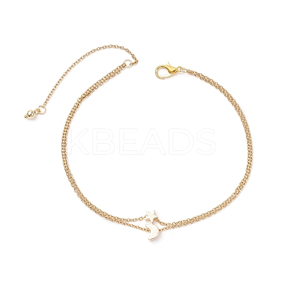 3Pcs 3 Styles Brass Clover Cross Moon Star Link 304 Stainless Steel Cable Chain Anklets for Women AJEW-AN00748-1