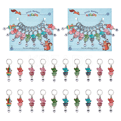 Alloy Enamel Cactus Pendant Locking Stitch Markers HJEW-AB00098-1