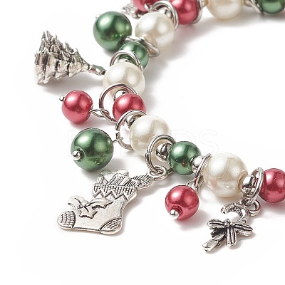Glass Pearl Beaded Stretch Bracelet BJEW-TA00250-1