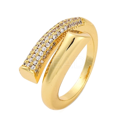 Rack Plating Brass Micro Pave Clear Cubic Zirconia Open Cuff Finger Rings for Women RJEW-M028-95G-1