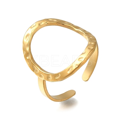 Hollow Oval 304 Stainless Steel Open Cuff Ring for Women RJEW-F161-02G-20-1