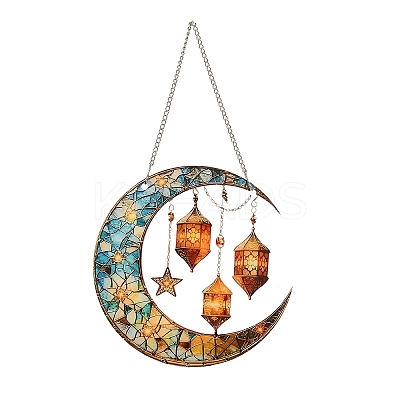 Stained Acrylic & Iron Suncatchers HJEW-F022-01D-1