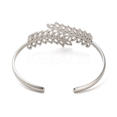 Non-Tarnish Hollow Out 304 Stainless Steel Leaf Cuff Bangles BJEW-G694-07P-1