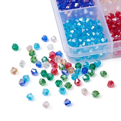 8 Strands 8 Color Faceted Bicone Transparent Glass Beads Strands EGLA-YW0001-61-1