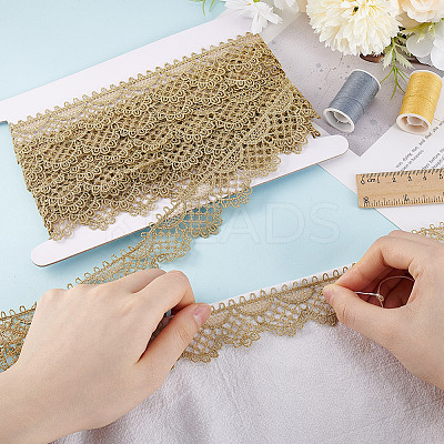 5 Yards Metallic Yarn Flower Lace Trim Ribbons SRIB-HY0001-07A-1