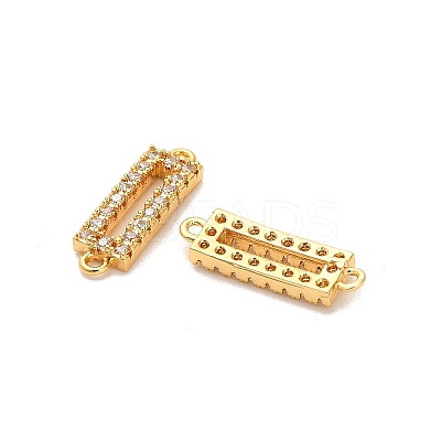 Brass Micro Pave Clear Cubic Zirconia Hollow Rectangle Connector Charms KK-H515-18G-1