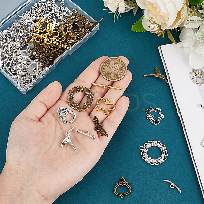 48pcs 8 styles Tibetan Style Alloy Toggle Clasp Rhinestone Settings FIND-PH0020-10-1