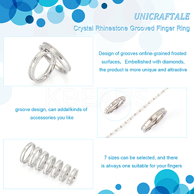 14Pcs 7 Size Crystal Rhinestone Grooved Finger Ring RJEW-UN0002-55P-1