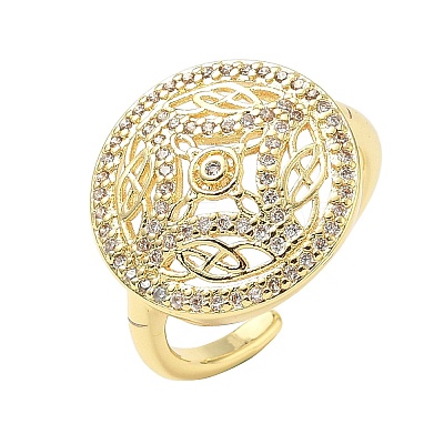 Brass Micro Pave Cubic Zirconia Cuff Rings for Women RJEW-F196-03G-1