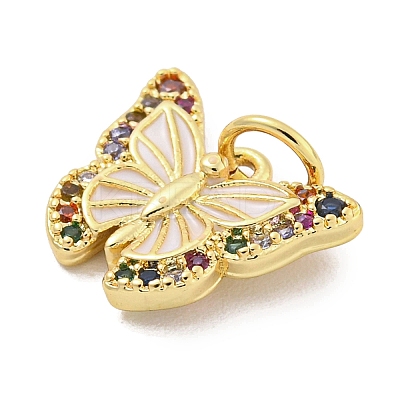 Rack Plating Brass Micro Pave Cubic Zirconia with Enamel Charms KK-Q814-23G-01-1