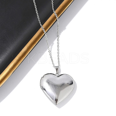 Anti-Tarnish 304 Stainless Steel Heart Locket Pendant Cable Chain Necklaces for Women LS-NJEW-M050-04E-P-1
