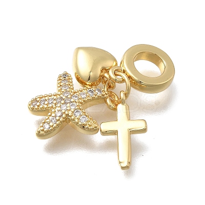 Brass Micro Pave Clear Cubic Zirconia European Dangle Charms KK-D431-033E-G-1