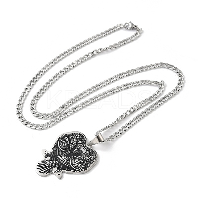 201 Stainless Steel Black Enamel Double Raven Pendant Necklaces NJEW-H065-09P-1