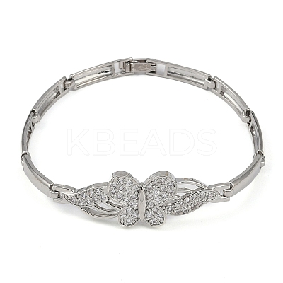 Rack Plating Brass Micro Pave Clear Cubic Zirconia Link Chain Bracelets BJEW-Z069-02P-01-1