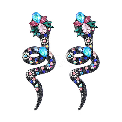 Sparkling Rhinestone Snake Dangle Stud Earrings EJEW-PW0003-09A-1