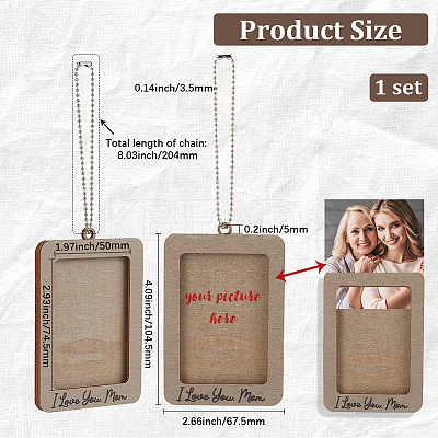 Rectangle with Word I Love You Mom Wood Hanging Photo Frame HJEW-SP0001-19B-1