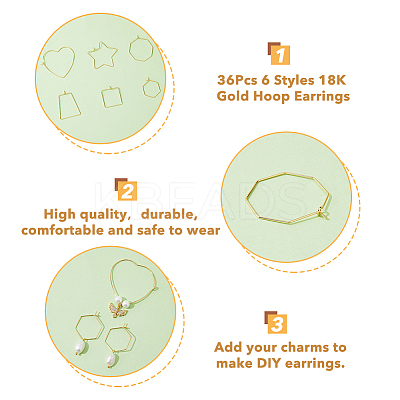 36Pcs 6 Style Brass Hoop Earring Findings KK-FH0005-44-1
