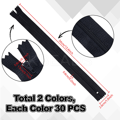 60Pcs 2 Colors Zinc Alloy with Nylon Replacement Zippers FIND-PH0026-34-1