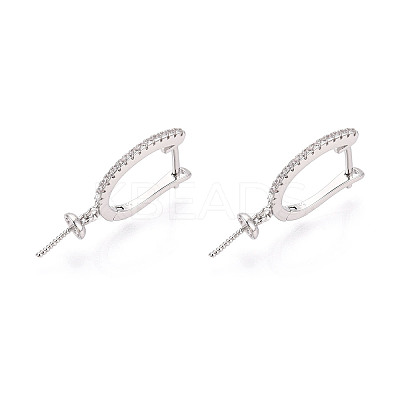 Brass Micro Pave Clear Cubic Zirconia Arch Hoop Earring Findings KK-T076-82P-1
