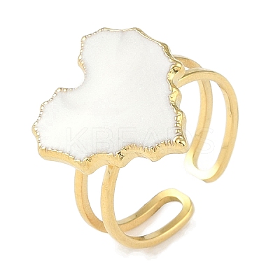 Ion Plating(IP) 304 Stainless Steel Enamel Heart Cuff Finger Rings RJEW-L107-078A-G-1