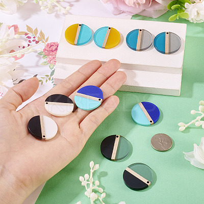 10Pcs 5 Colors Transparent & Opaque Resin & Wood Pendants RESI-TA0004-67-1