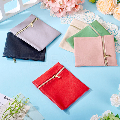 6Pcs 6 Colors Imitation Leather Jewelry Storage Zipper Bags ABAG-TA0001-72B-1