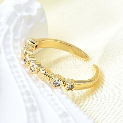 Brass Micro Pave Clear Cubic Zirconia Open Cuff Rings for Women RJEW-F179-05G-1