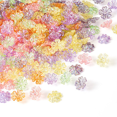 240Pcs 6 Colors Transparent UV Plating Acrylic Bead Caps OACR-TA0002-95-1