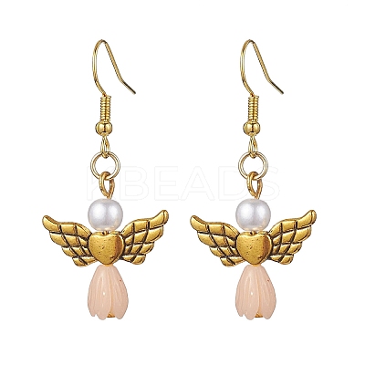 Angel Antique Golden Alloy & Resin Dangle Earrings EJEW-JE05686-08-1