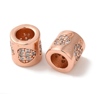 Column Rack Plating Brass Micro Pave Clear Cubic Zirconia European Beads KK-A229-20RG-1