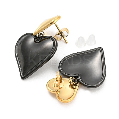 304 Stainless Steel Double Heart Dangle Stud Earrings for Women EJEW-D076-01F-EB-1