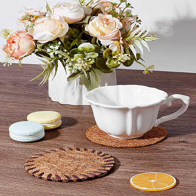 2Pcs 2 Styles Natural Coconut Fiber Coasters AJEW-LP0006-42-1