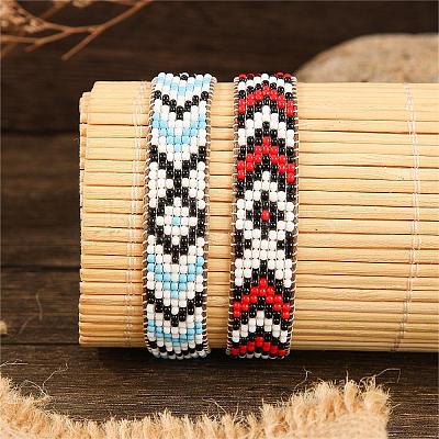 2Pcs Bohemian Style Geometric Pattern Red Blue Glass Bead Handmade Bracelet IV4128-1