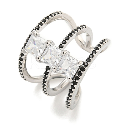 Square Rack Plating Brass Micro Pave Cubic Zirconia Wide Open Cuff Rings for Women RJEW-F162-14P-1