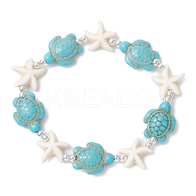 Synthetic Turquoise Beaded Stretch Bracelets for Men Women BJEW-JB11760-01-1