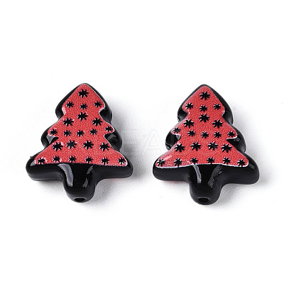 Christmas Printed Opaque Resin Beads RESI-N043-27A-1