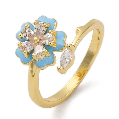 Brass Micro Pave Clear Cubic Zirconia Cuff Rings for Women RJEW-C118-09G-1