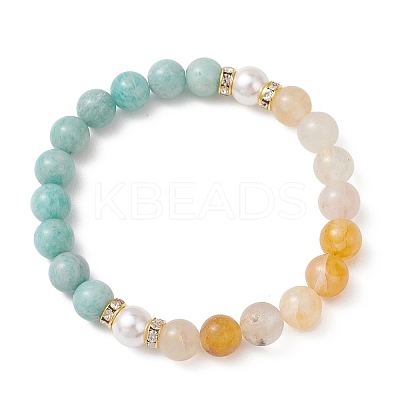 Natural Amazonite& Yellow Hematoid Quartz Beads Stretch Bracelets for Women BJEW-JB13193-02-1