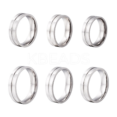 6Pcs 6 Style 202 & 201 Stainless Steel Stainless Steel Grooved Finger Ring for Men Women RJEW-YS0001-01-1