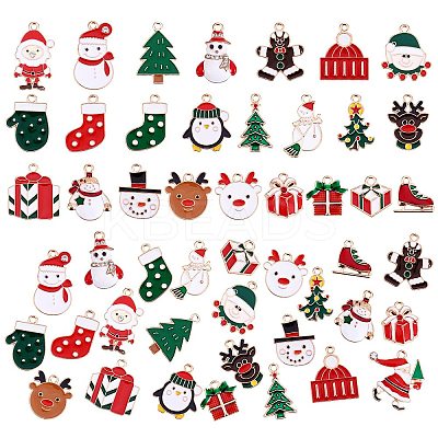50Pcs 25 Style Christmas Alloy Enamel Pendants ENAM-SZ0003-09-1