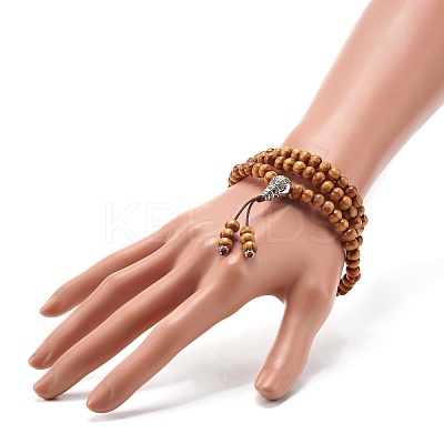 Round Natural Wood Mala Bead Bracelet BJEW-JB06907-1