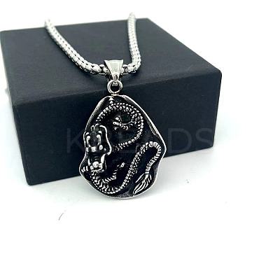 Vintage Punk 304 Stainless Steel Dragon Pendant Necklaces for Men GS6470-1