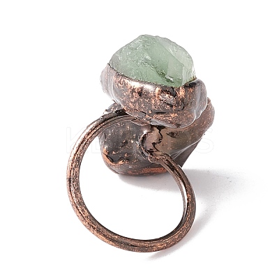 Natural Fluorite & Amethyst Irregular Nugget Open Cuff Ring RJEW-I082-08R-01-1